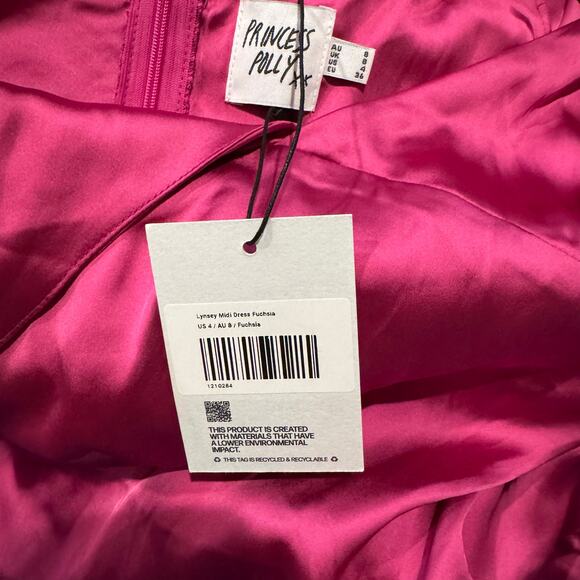 princess polly | lynsey fuchia silky summer leg slit midi dress sz 4 - Picture 10 of 10